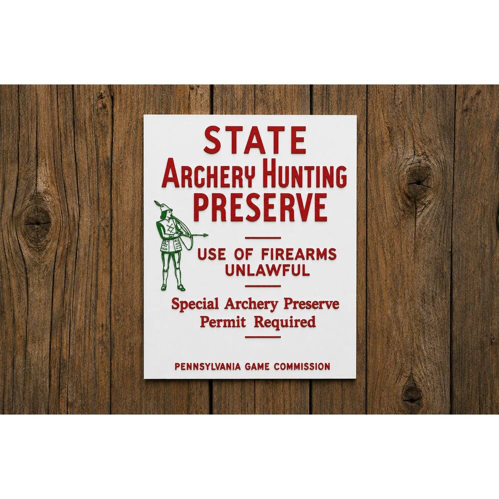 Pennsylvania Game Commission Sign State Archery Hunting Preserve DNR Forestry